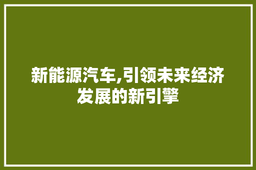新能源汽车,引领未来经济发展的新引擎