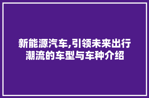 新能源汽车,引领未来出行潮流的车型与车种介绍