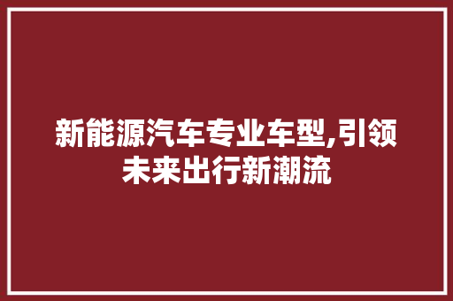 新能源汽车专业车型,引领未来出行新潮流