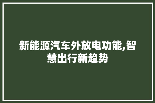 新能源汽车外放电功能,智慧出行新趋势