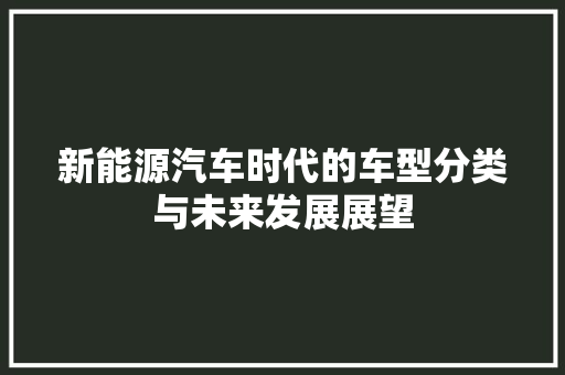 新能源汽车时代的车型分类与未来发展展望