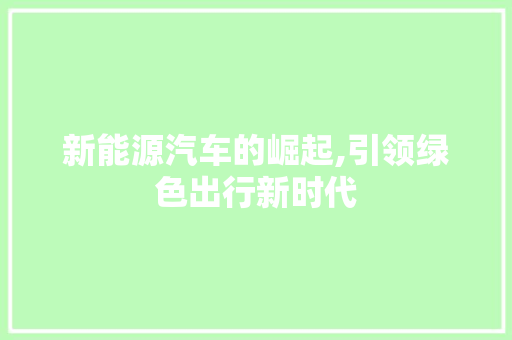 新能源汽车的崛起,引领绿色出行新时代