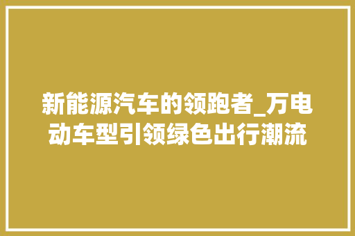 新能源汽车的领跑者_万电动车型引领绿色出行潮流