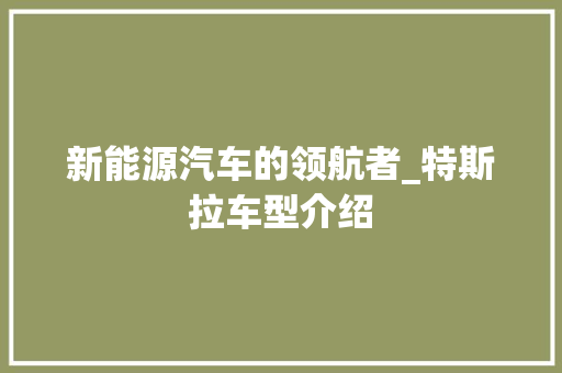 新能源汽车的领航者_特斯拉车型介绍