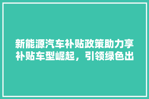 新能源汽车补贴政策助力享补贴车型崛起，引领绿色出行新风尚