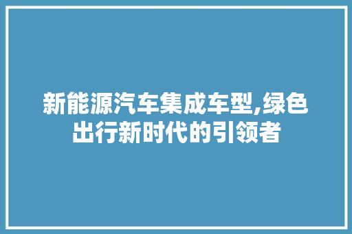 新能源汽车集成车型,绿色出行新时代的引领者