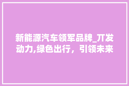 新能源汽车领军品牌_丌发动力,绿色出行，引领未来