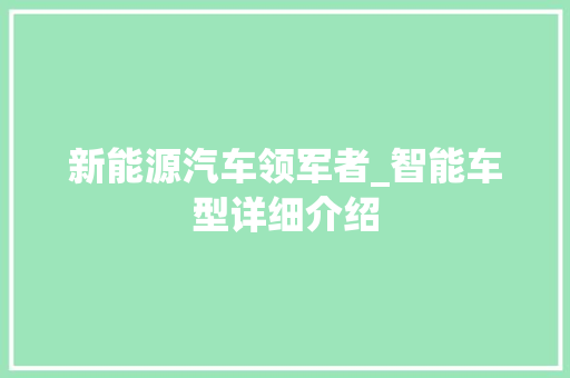 新能源汽车领军者_智能车型详细介绍