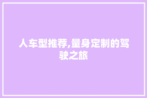 人车型推荐,量身定制的驾驶之旅