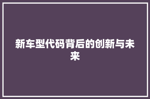 新车型代码背后的创新与未来
