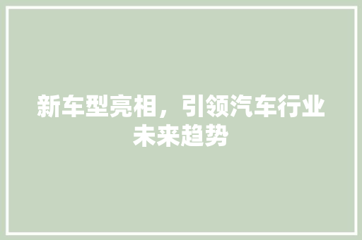 新车型亮相，引领汽车行业未来趋势