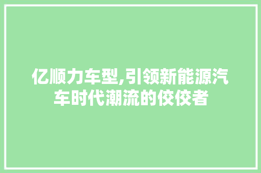 亿顺力车型,引领新能源汽车时代潮流的佼佼者