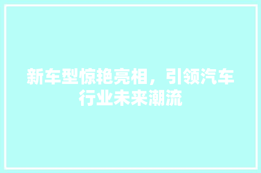 新车型惊艳亮相，引领汽车行业未来潮流