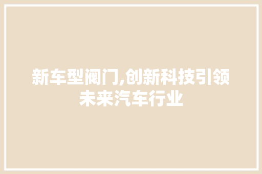 新车型阀门,创新科技引领未来汽车行业