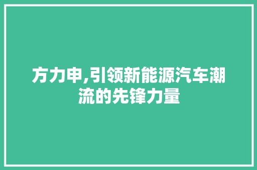 方力申,引领新能源汽车潮流的先锋力量