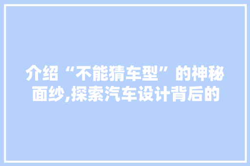 介绍“不能猜车型”的神秘面纱,探索汽车设计背后的智慧与挑战