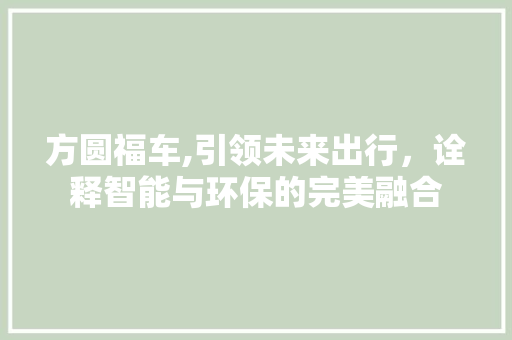 方圆福车,引领未来出行，诠释智能与环保的完美融合