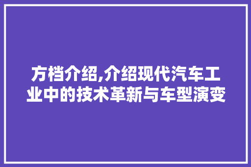 方档介绍,介绍现代汽车工业中的技术革新与车型演变