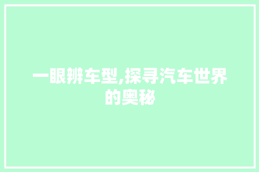 一眼辨车型,探寻汽车世界的奥秘