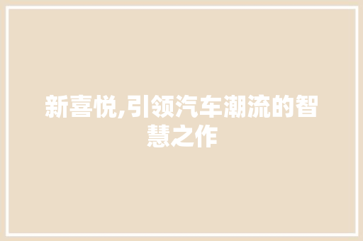 新喜悦,引领汽车潮流的智慧之作