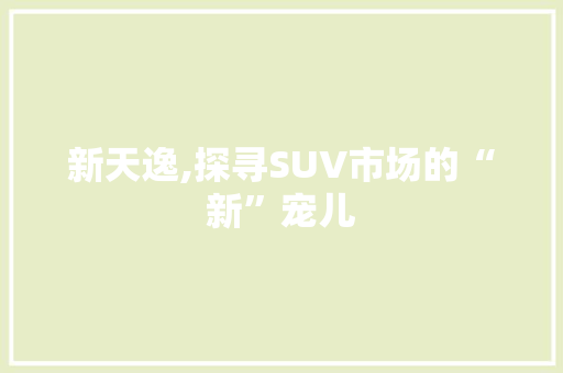 新天逸,探寻SUV市场的“新”宠儿