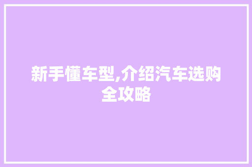 新手懂车型,介绍汽车选购全攻略
