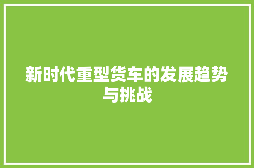 新时代重型货车的发展趋势与挑战