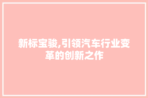 新标宝骏,引领汽车行业变革的创新之作