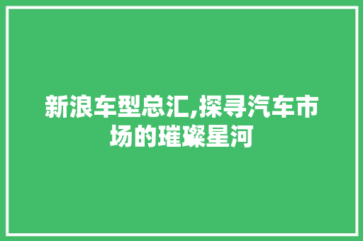 新浪车型总汇,探寻汽车市场的璀璨星河