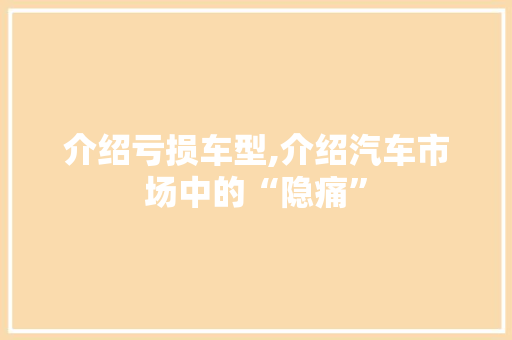 介绍亏损车型,介绍汽车市场中的“隐痛”