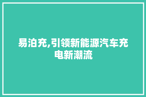 易泊充,引领新能源汽车充电新潮流