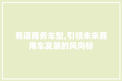 易道商务车型,引领未来商用车发展的风向标