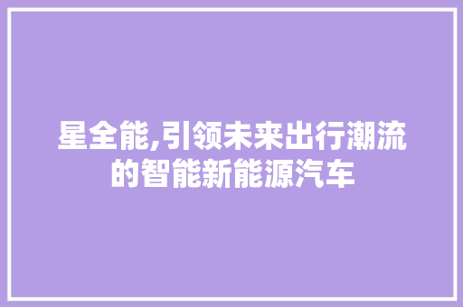 星全能,引领未来出行潮流的智能新能源汽车