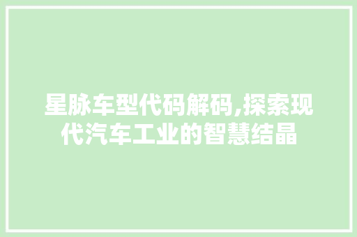星脉车型代码解码,探索现代汽车工业的智慧结晶