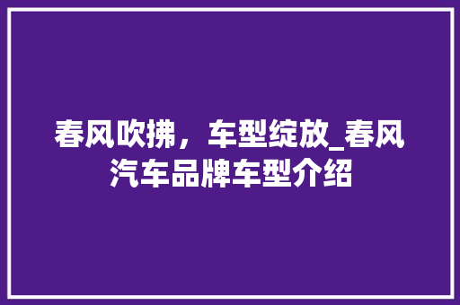 春风吹拂，车型绽放_春风汽车品牌车型介绍