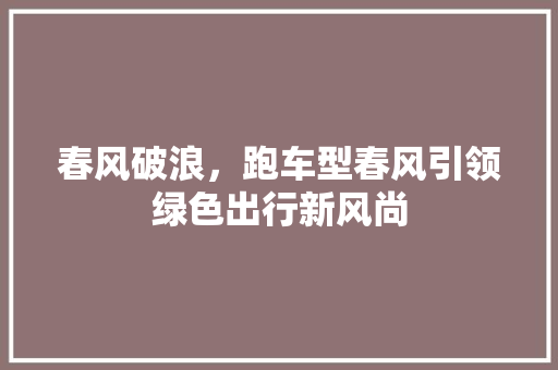 春风破浪，跑车型春风引领绿色出行新风尚