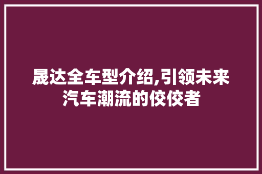 晟达全车型介绍,引领未来汽车潮流的佼佼者