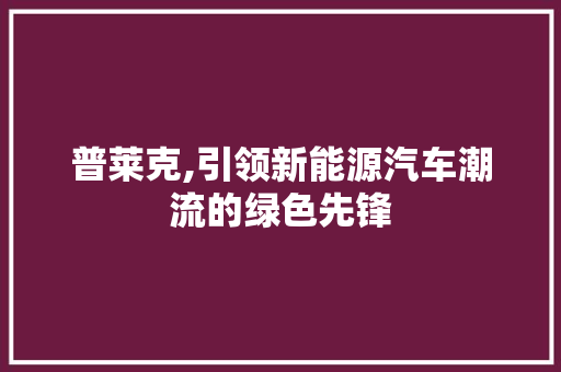 普莱克,引领新能源汽车潮流的绿色先锋