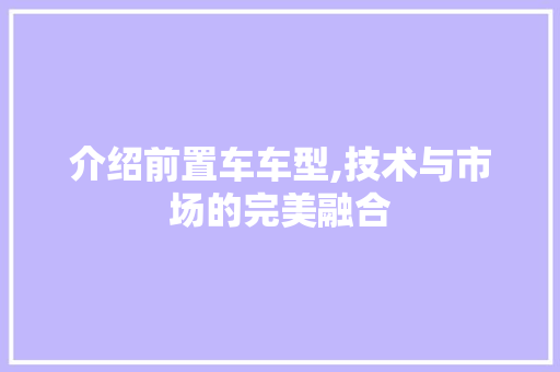 介绍前置车车型,技术与市场的完美融合