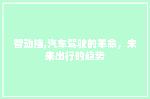智动挡,汽车驾驶的革命，未来出行的趋势