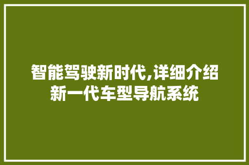 智能驾驶新时代,详细介绍新一代车型导航系统