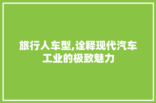 旅行人车型,诠释现代汽车工业的极致魅力