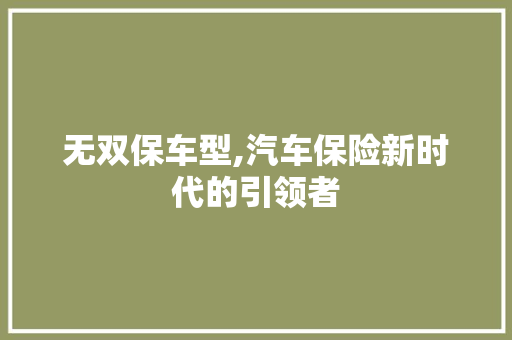 无双保车型,汽车保险新时代的引领者