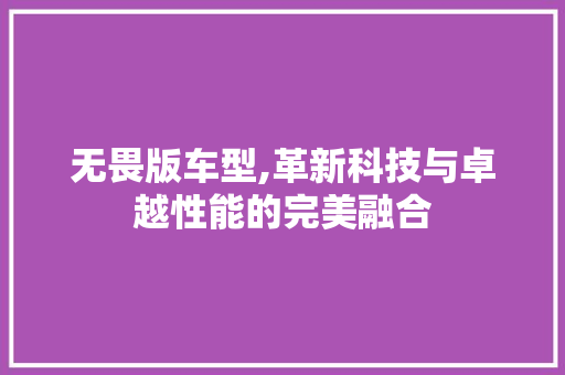 无畏版车型,革新科技与卓越性能的完美融合
