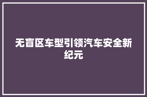 无盲区车型引领汽车安全新纪元