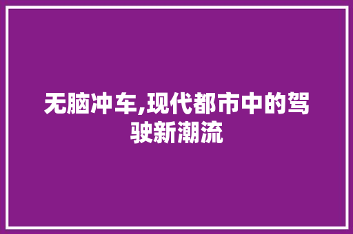 无脑冲车,现代都市中的驾驶新潮流