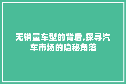 无销量车型的背后,探寻汽车市场的隐秘角落
