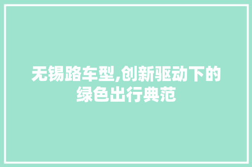 无锡路车型,创新驱动下的绿色出行典范