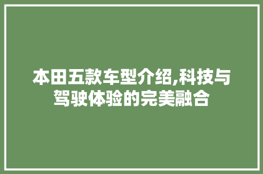 本田五款车型介绍,科技与驾驶体验的完美融合