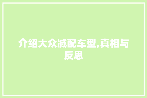 介绍大众减配车型,真相与反思